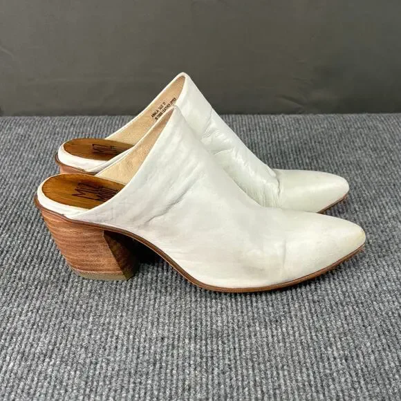 Miz Mooz Heels Women’s 6.5 Amalia Mules Leather Boho Slip On Minimalist White - Picture 1 of 12